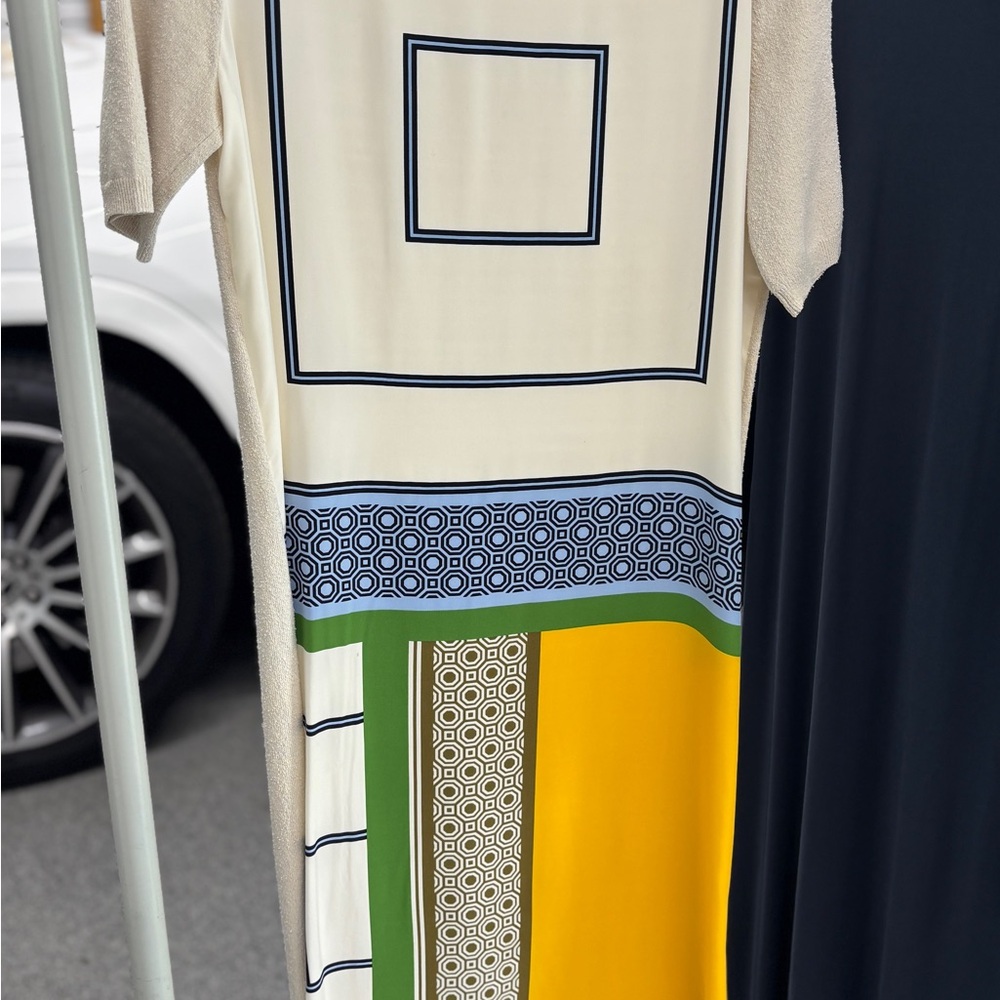 Tory Burch Cream and Yellow Sheath Midi Dress